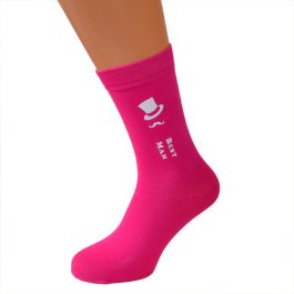 Fuschia Hot Pink Coloured Wedding Socks Top Hat and Moustache Design X6N252 